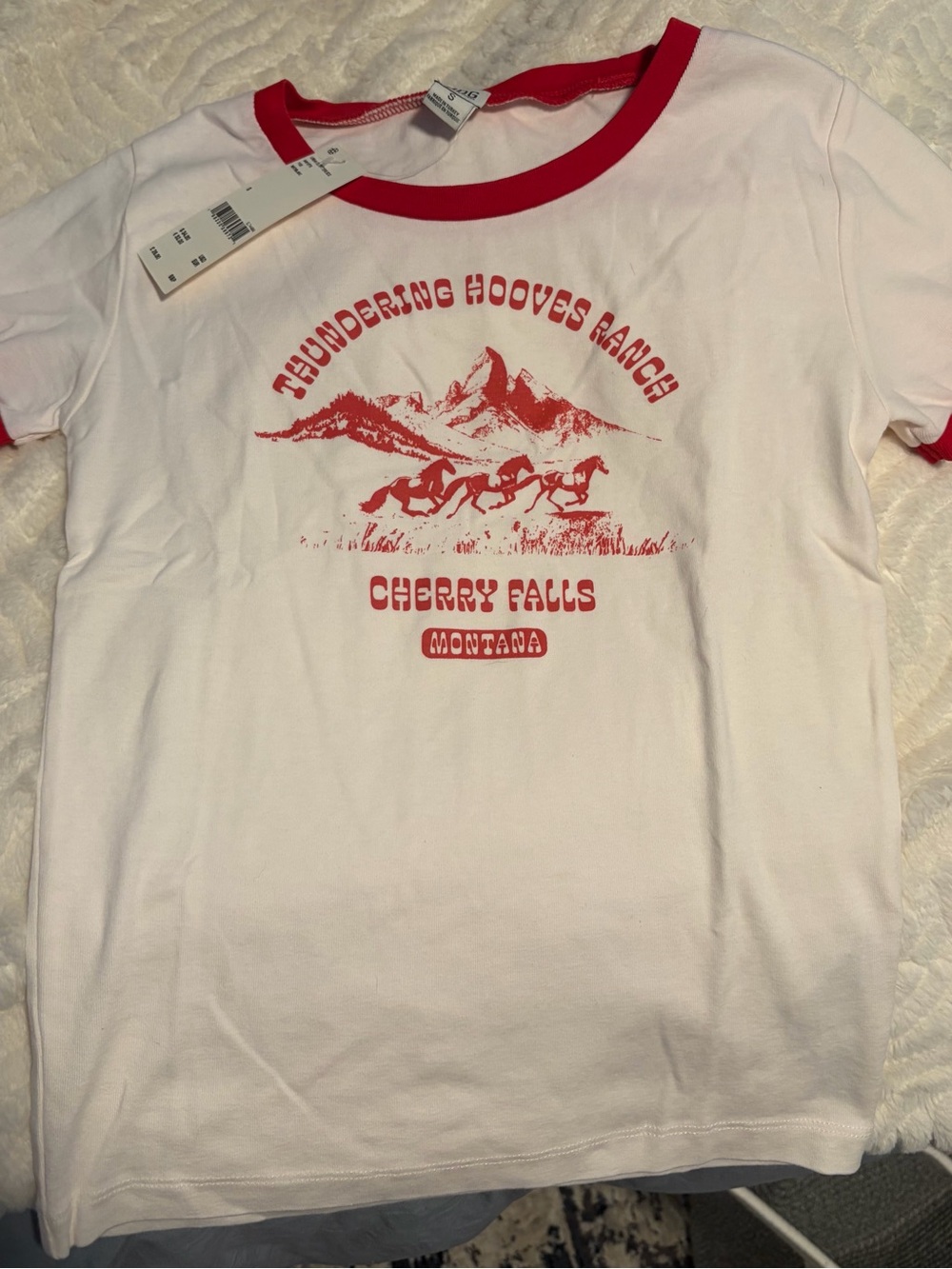 Thundering Hooves Ranch Graphic Ringer Tee - White/Red